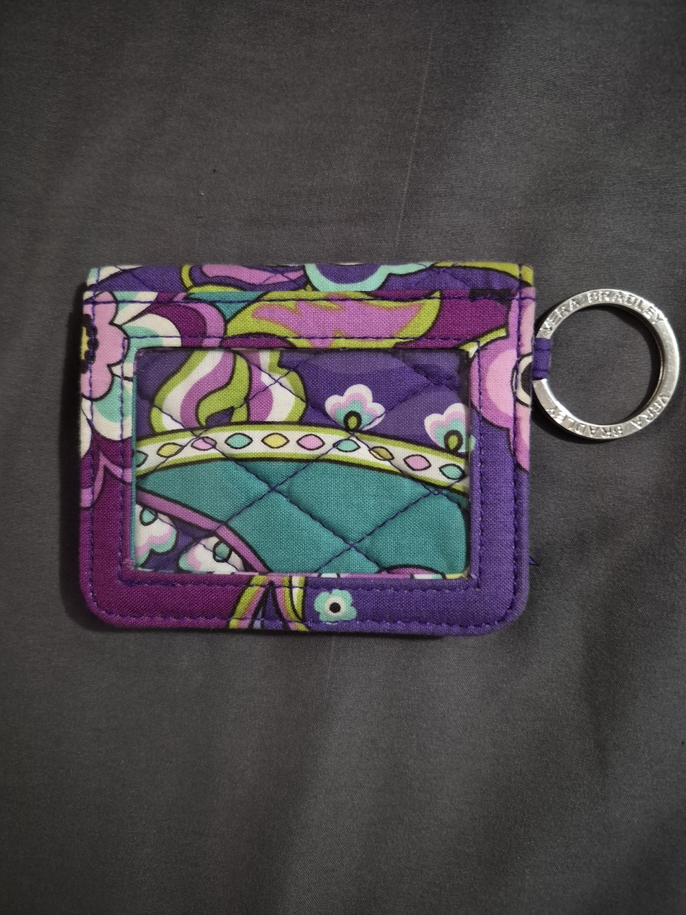 Vera Bradley Purple Floral Quilted ID Case with Key Ring